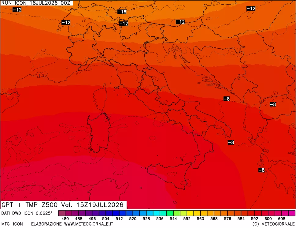 mappa 500 hPa GPT + Temp