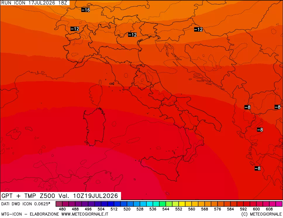 mappa 500 hPa GPT + Temp