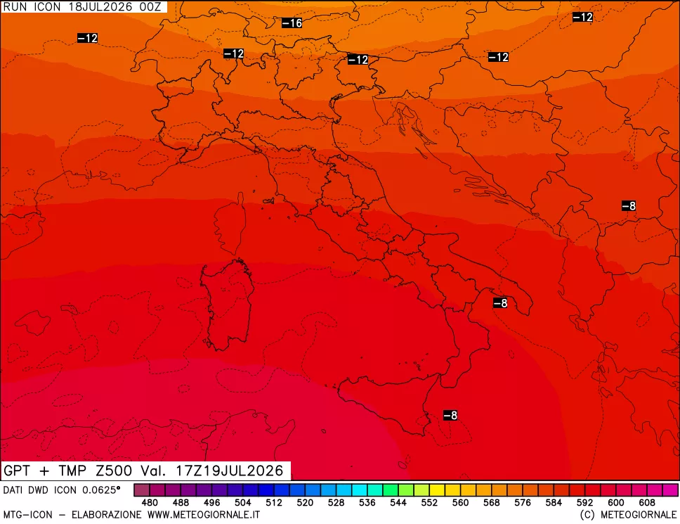 mappa 500 hPa GPT + Temp