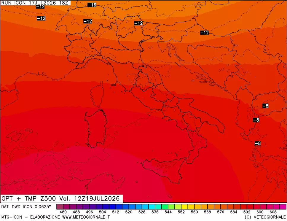 mappa 500 hPa GPT + Temp