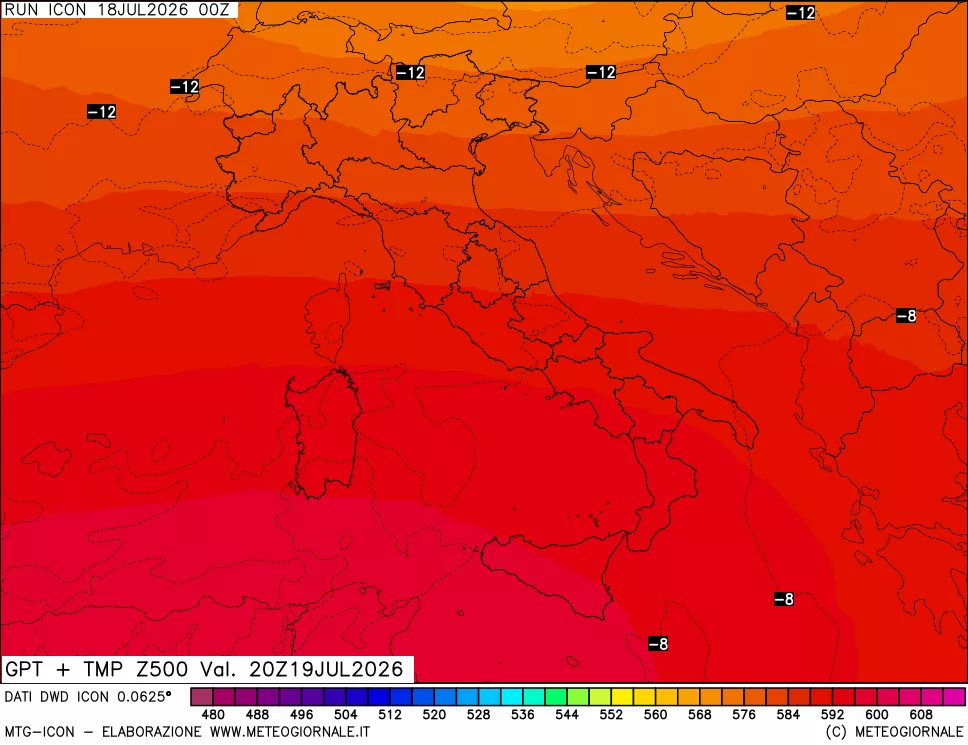 mappa 500 hPa GPT + Temp