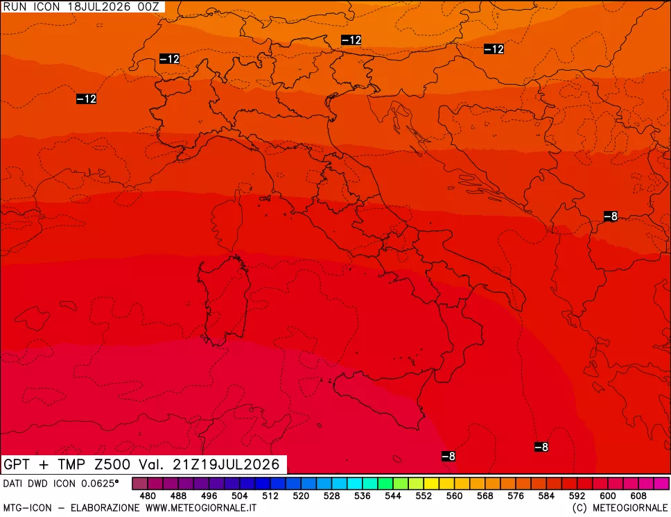 mappa 500 hPa GPT + Temp