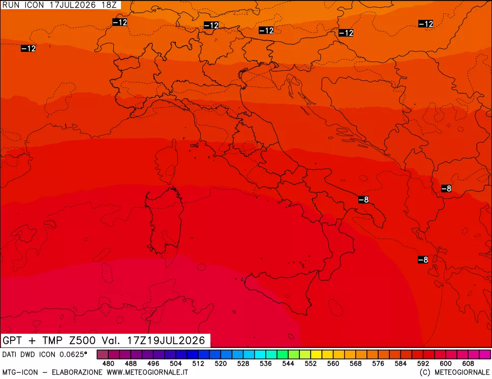 mappa 500 hPa GPT + Temp