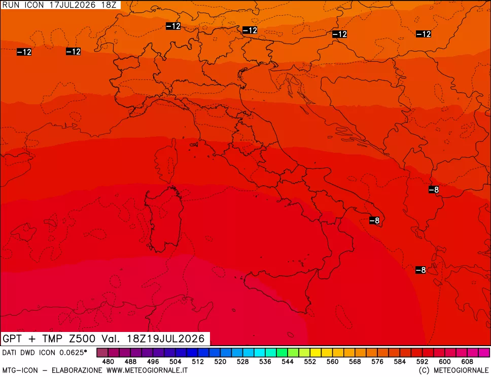 mappa 500 hPa GPT + Temp