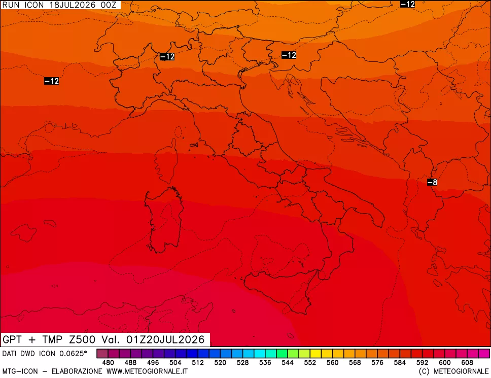 mappa 500 hPa GPT + Temp