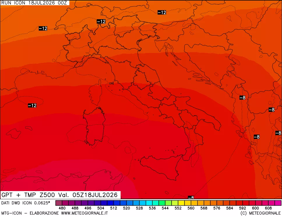 mappa 500 hPa GPT + Temp