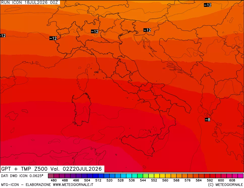 mappa 500 hPa GPT + Temp