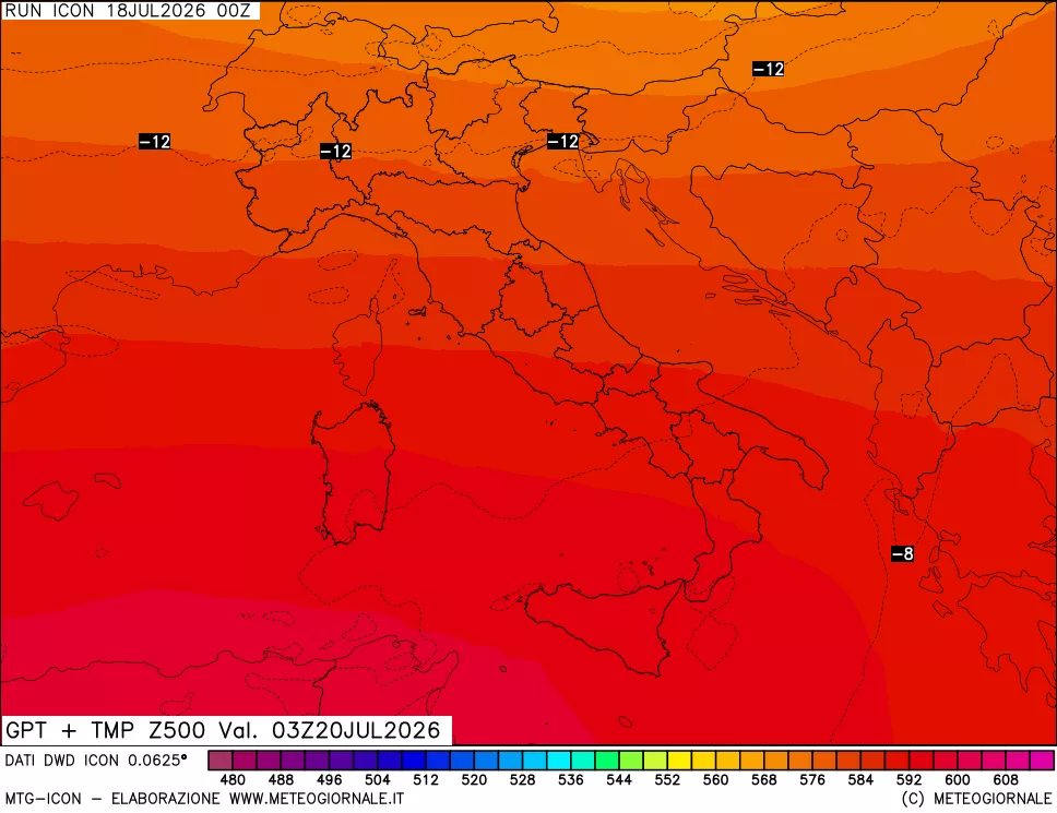 mappa 500 hPa GPT + Temp