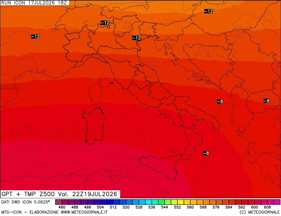mappa 500 hPa GPT + Temp