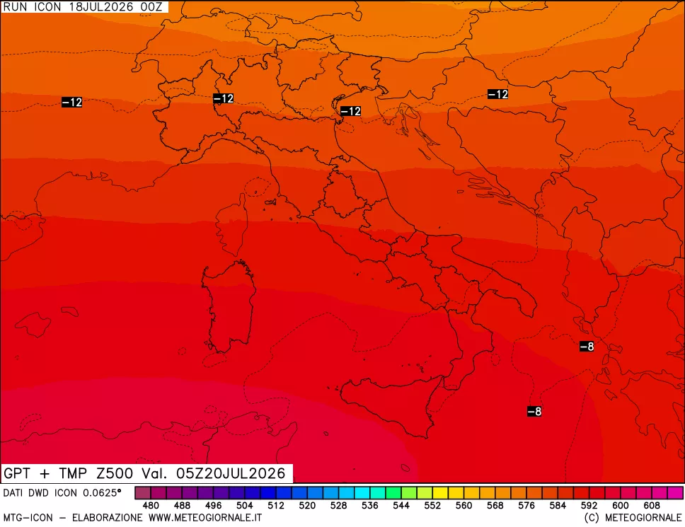 mappa 500 hPa GPT + Temp