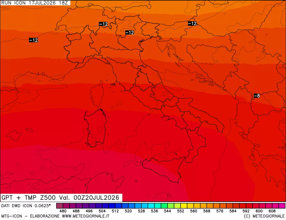 mappa 500 hPa GPT + Temp