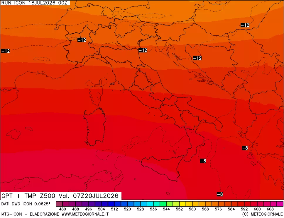 mappa 500 hPa GPT + Temp