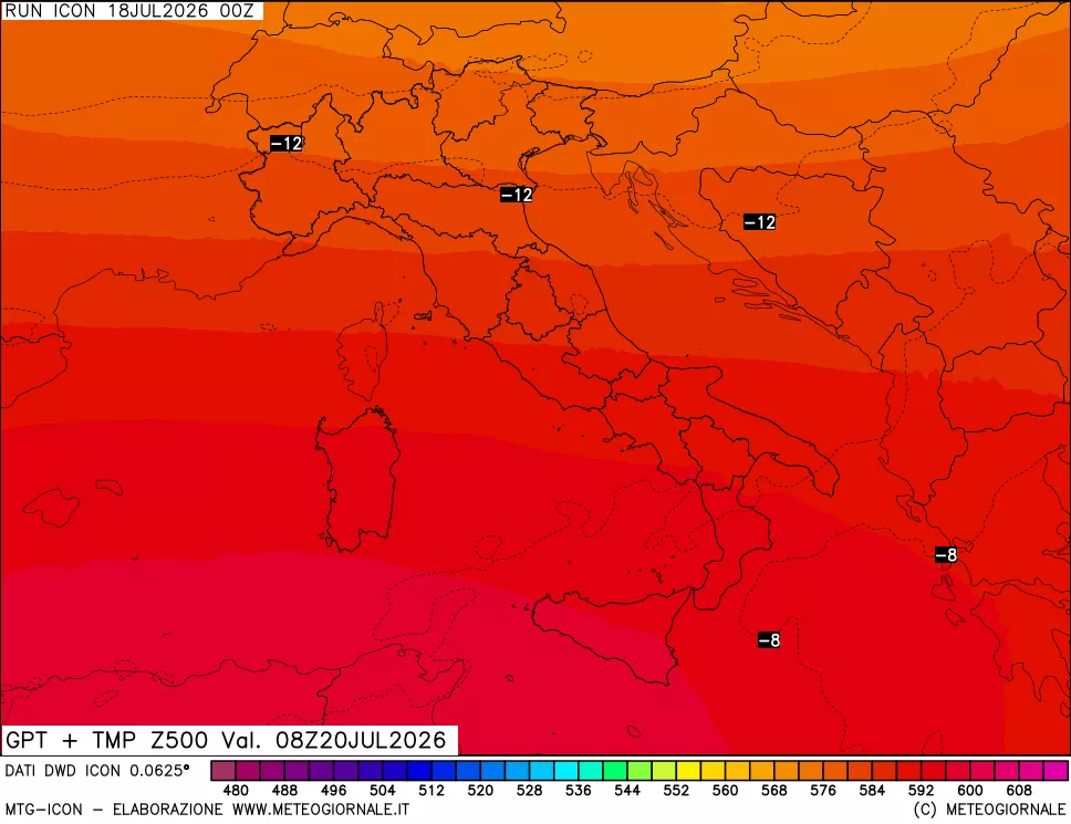 mappa 500 hPa GPT + Temp