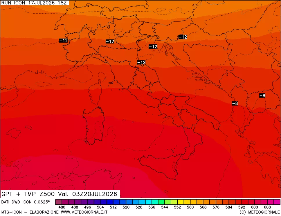mappa 500 hPa GPT + Temp