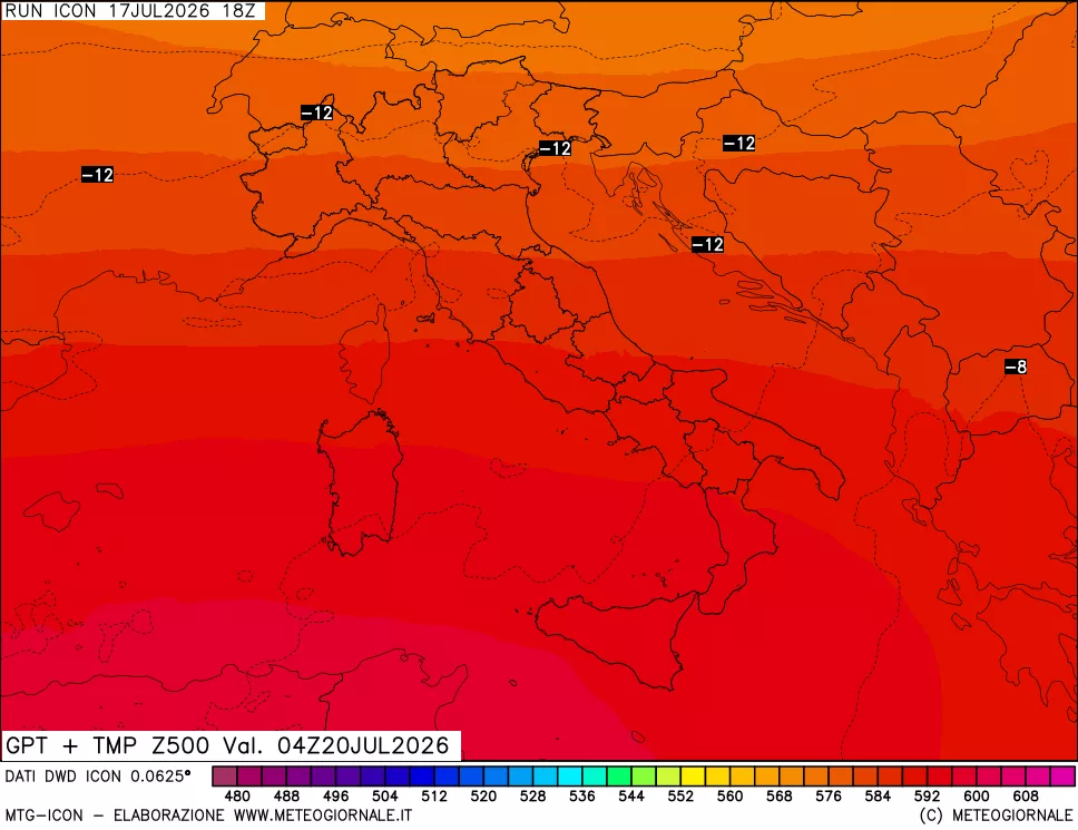 mappa 500 hPa GPT + Temp