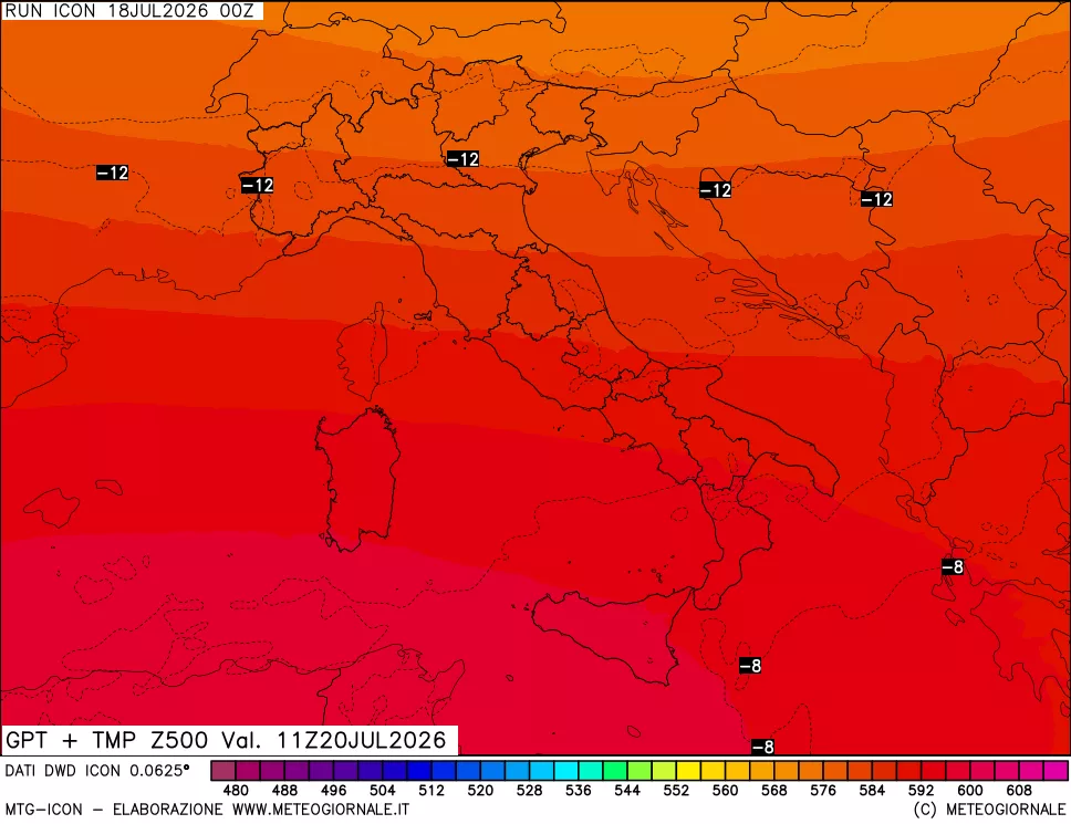 mappa 500 hPa GPT + Temp