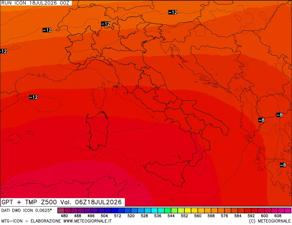 mappa 500 hPa GPT + Temp