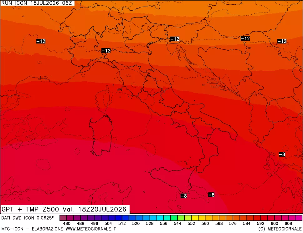 mappa 500 hPa GPT + Temp