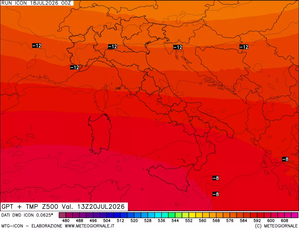 mappa 500 hPa GPT + Temp