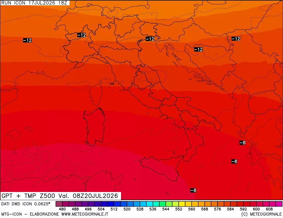 mappa 500 hPa GPT + Temp