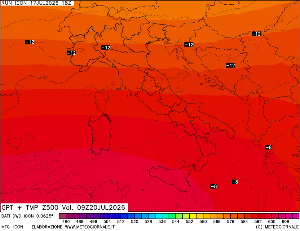 mappa 500 hPa GPT + Temp