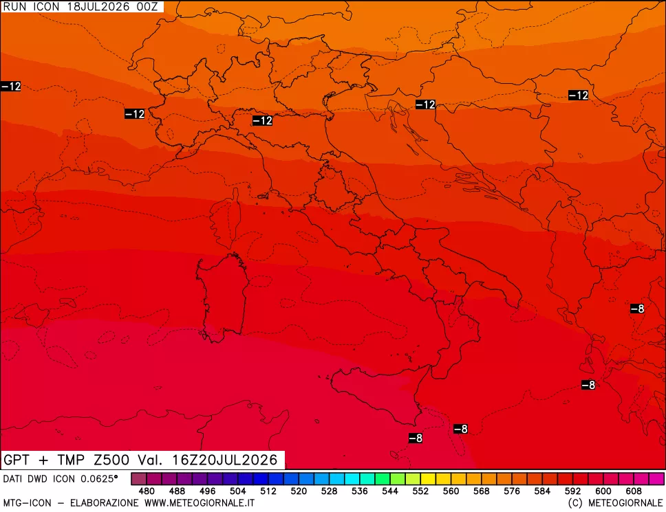 mappa 500 hPa GPT + Temp