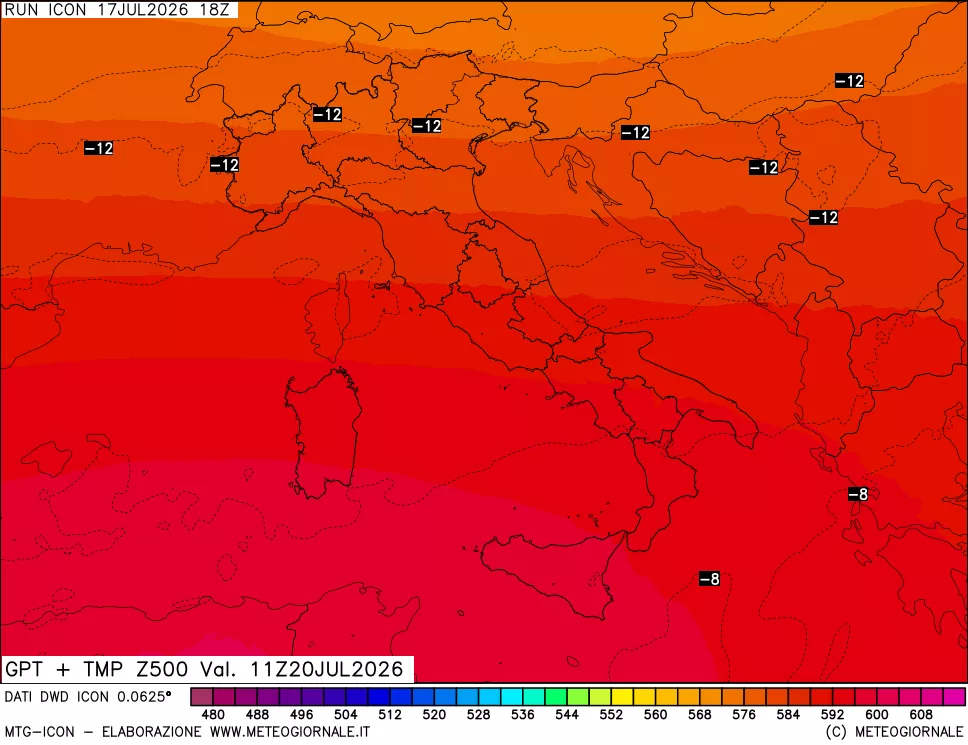 mappa 500 hPa GPT + Temp