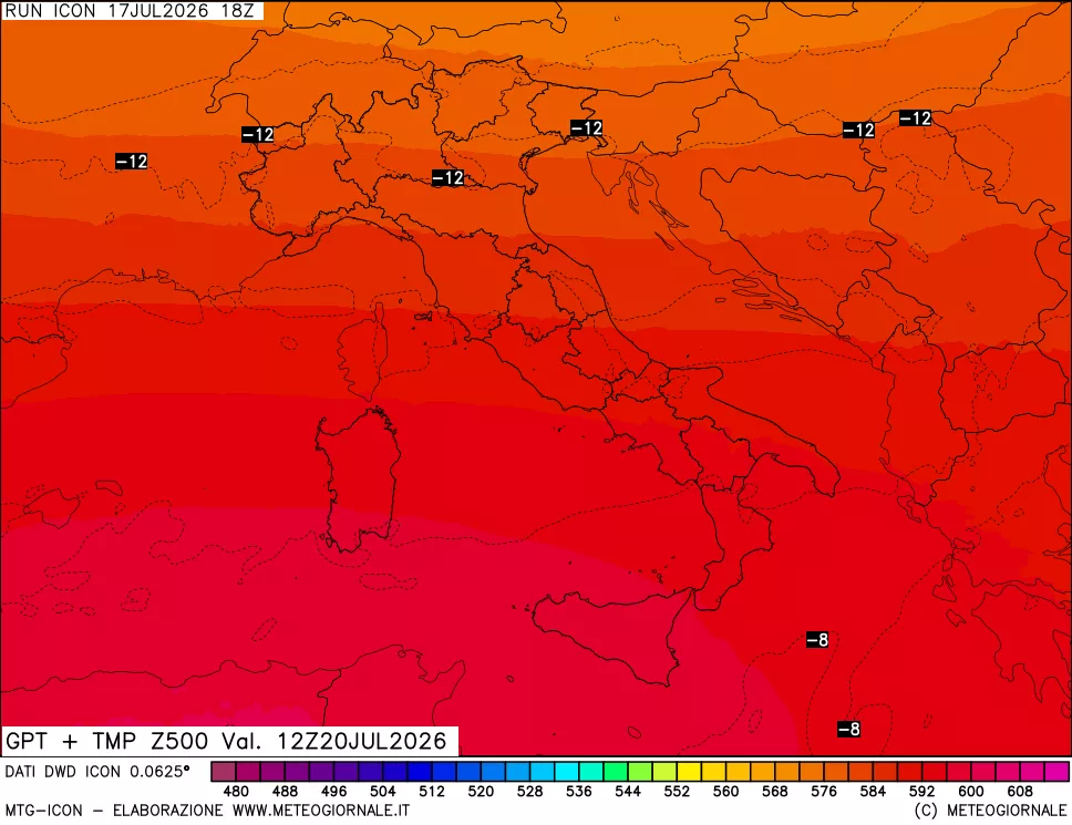 mappa 500 hPa GPT + Temp
