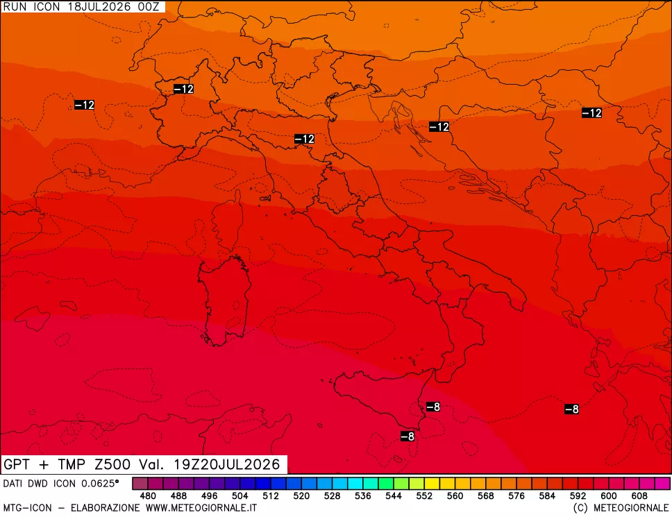 mappa 500 hPa GPT + Temp