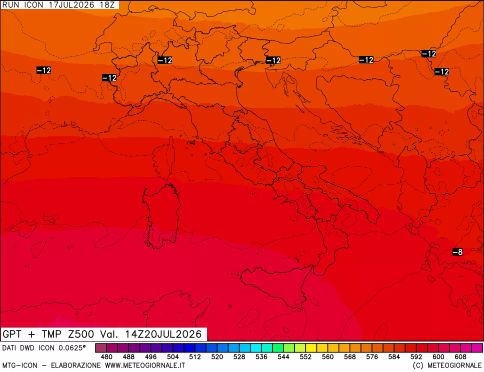 mappa 500 hPa GPT + Temp
