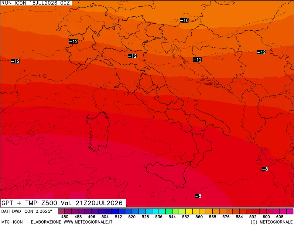 mappa 500 hPa GPT + Temp