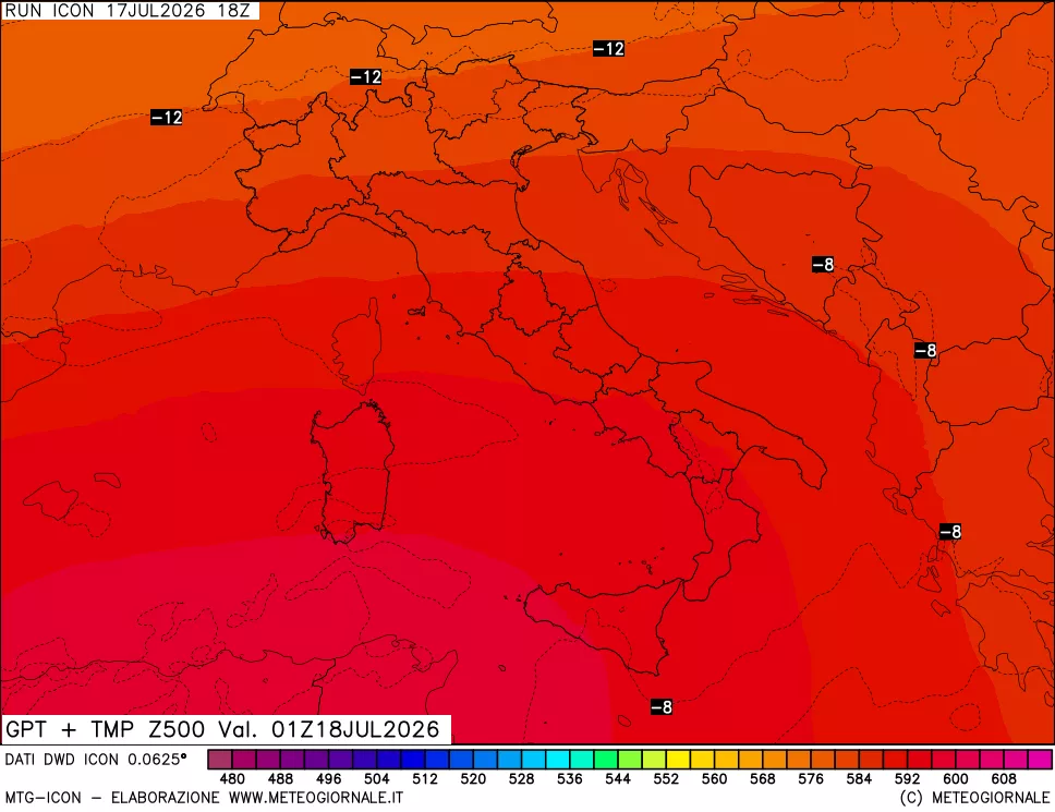 mappa 500 hPa GPT + Temp