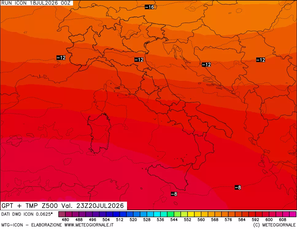 mappa 500 hPa GPT + Temp