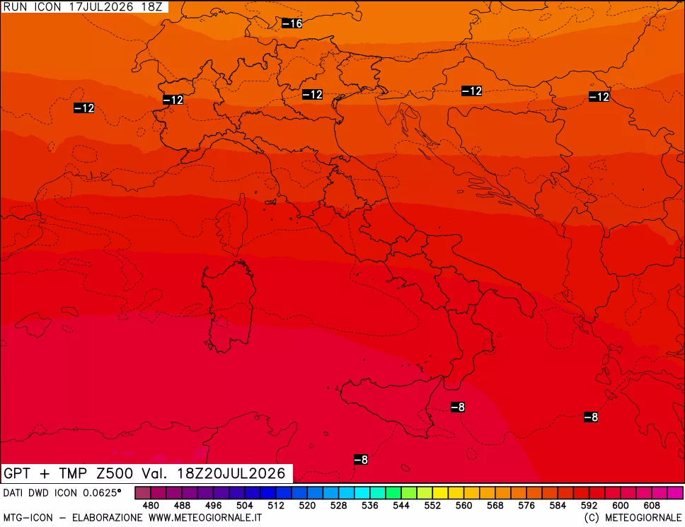 mappa 500 hPa GPT + Temp