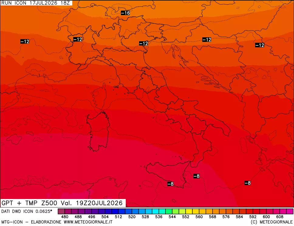 mappa 500 hPa GPT + Temp