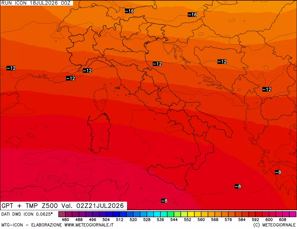 mappa 500 hPa GPT + Temp