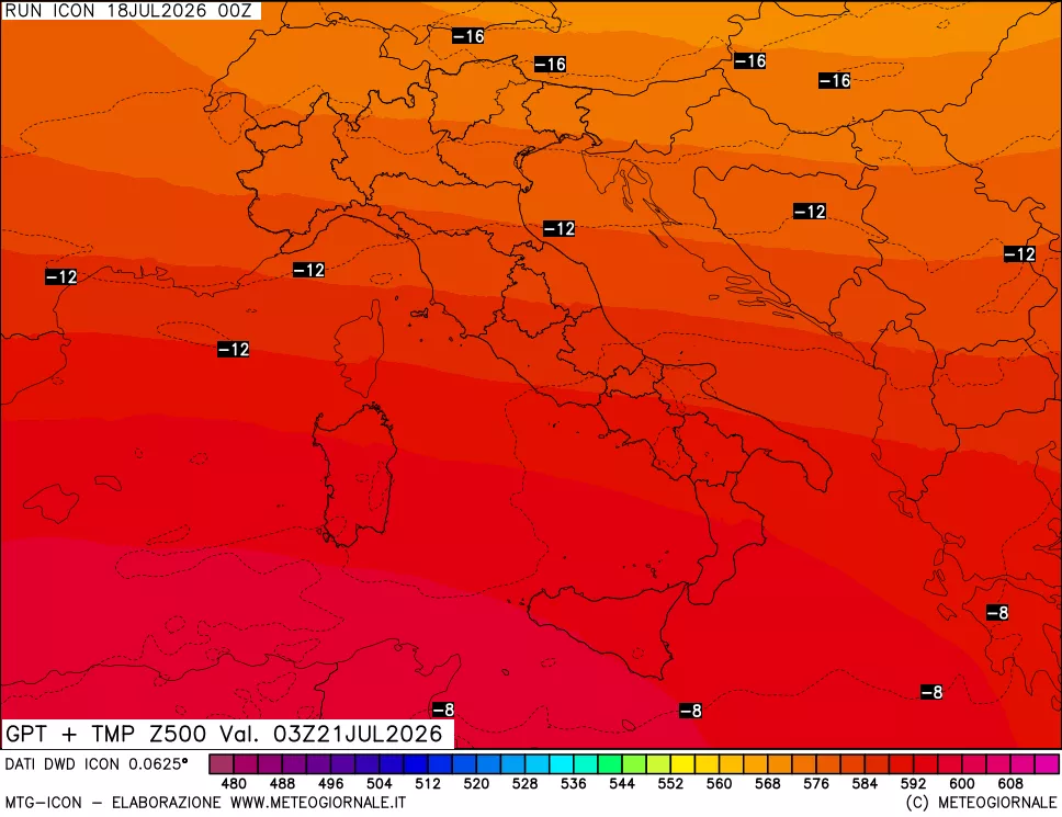 mappa 500 hPa GPT + Temp