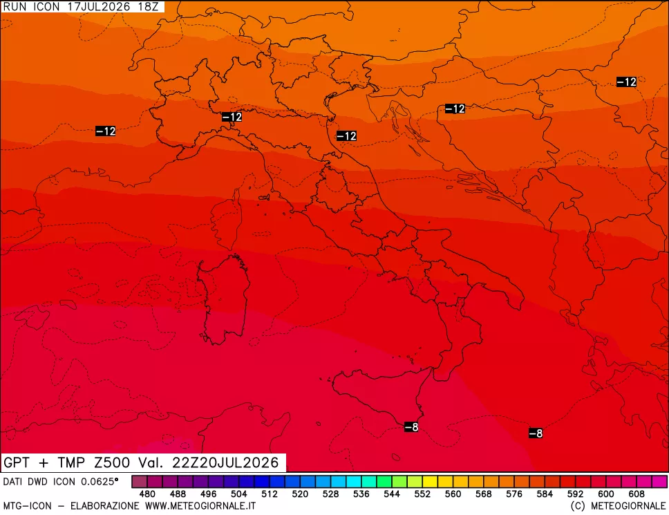 mappa 500 hPa GPT + Temp