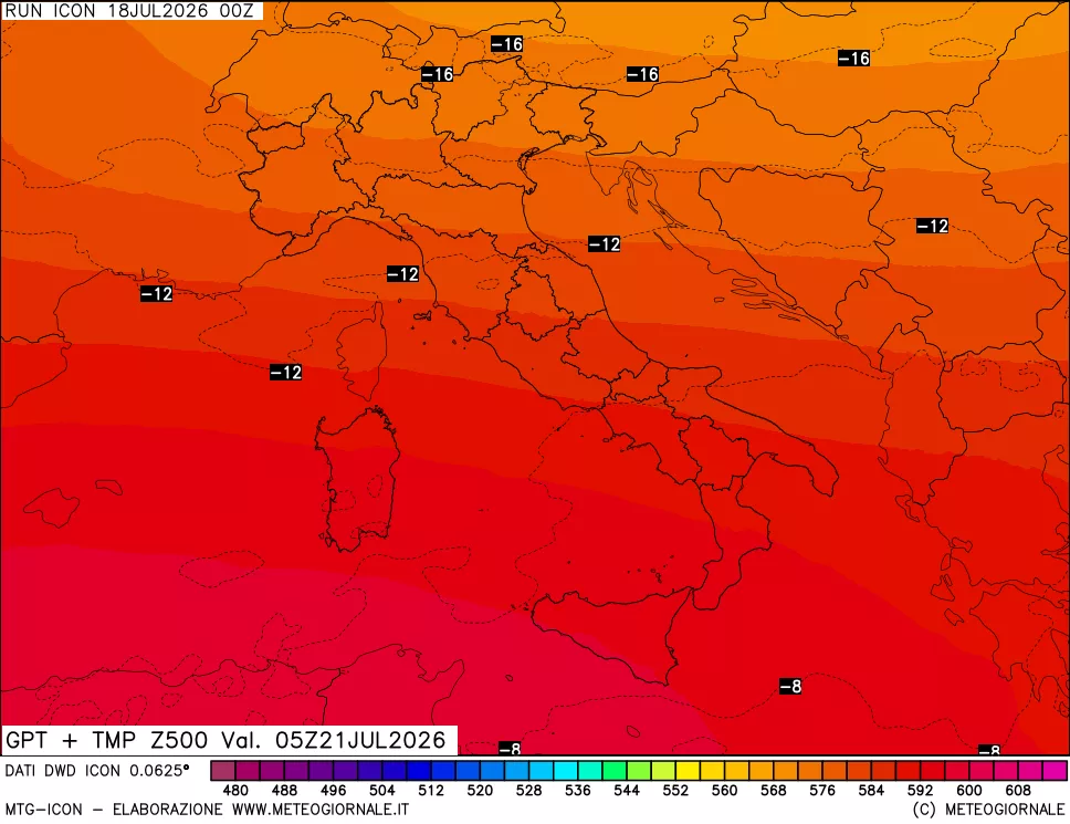 mappa 500 hPa GPT + Temp