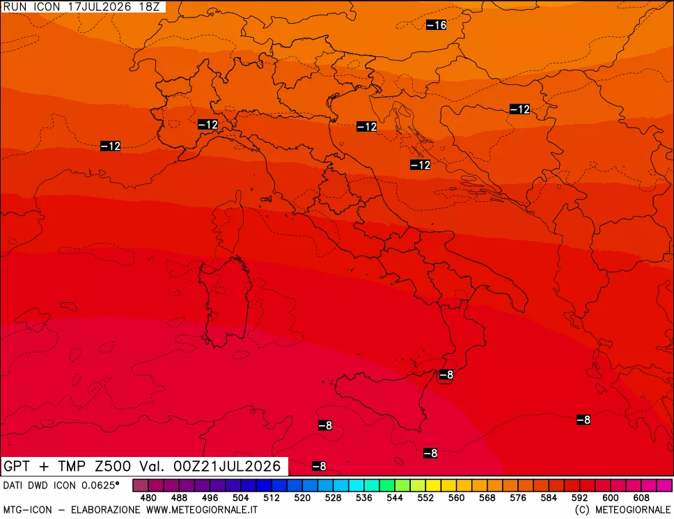 mappa 500 hPa GPT + Temp