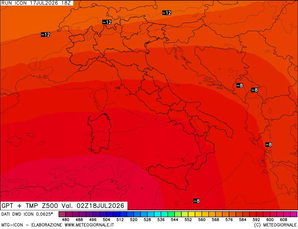 mappa 500 hPa GPT + Temp