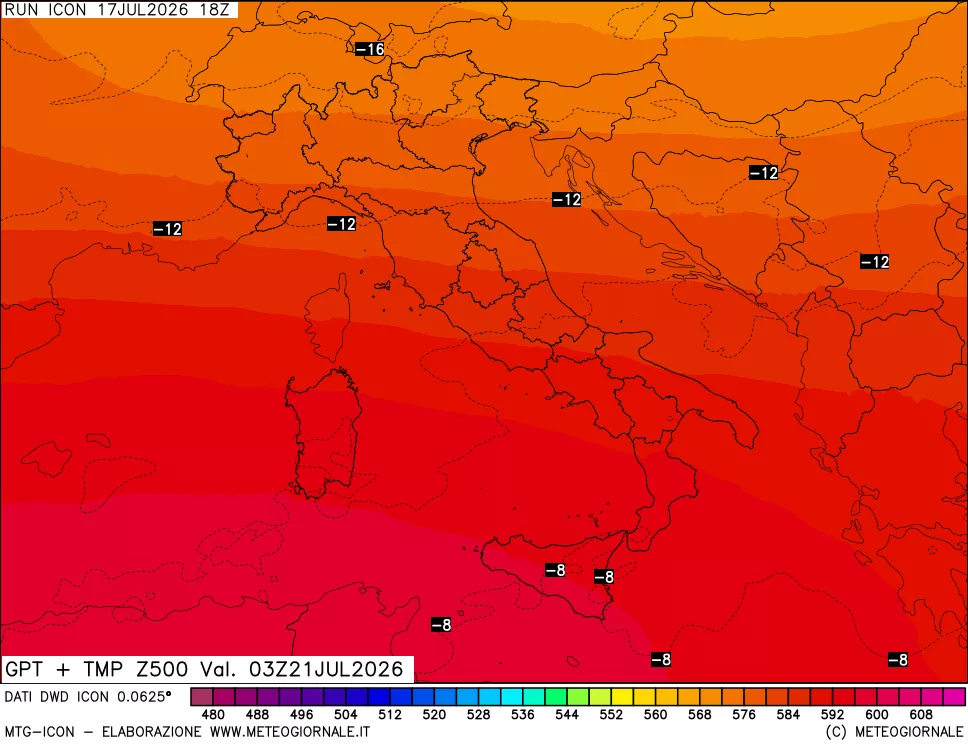 mappa 500 hPa GPT + Temp