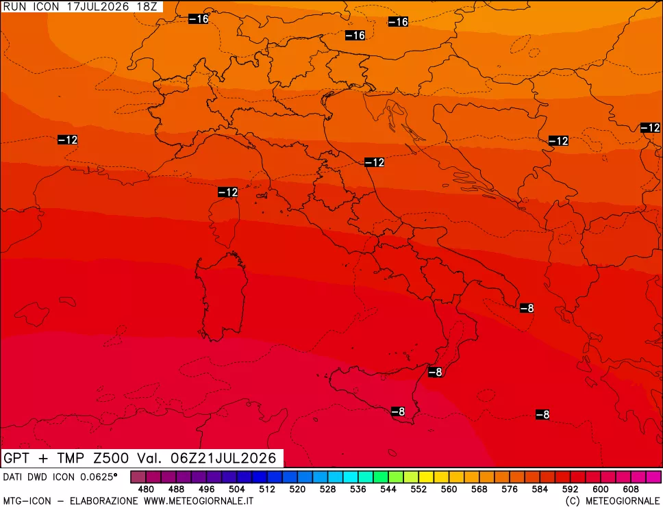 mappa 500 hPa GPT + Temp