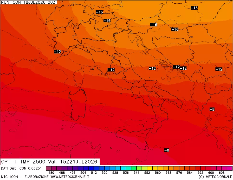 mappa 500 hPa GPT + Temp