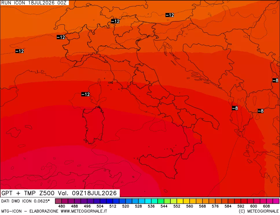 mappa 500 hPa GPT + Temp