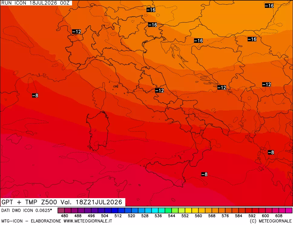 mappa 500 hPa GPT + Temp