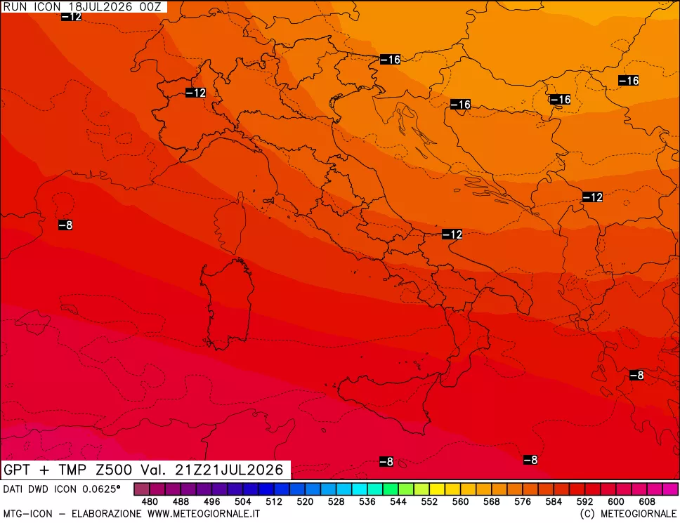mappa 500 hPa GPT + Temp