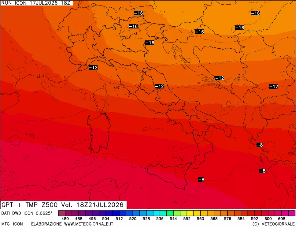 mappa 500 hPa GPT + Temp