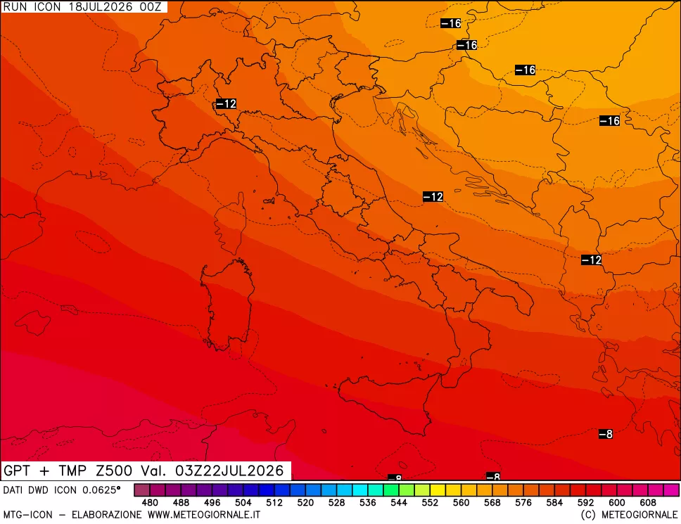 mappa 500 hPa GPT + Temp