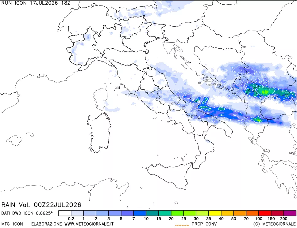 mappa Precipitazioni 24 ore precedenti